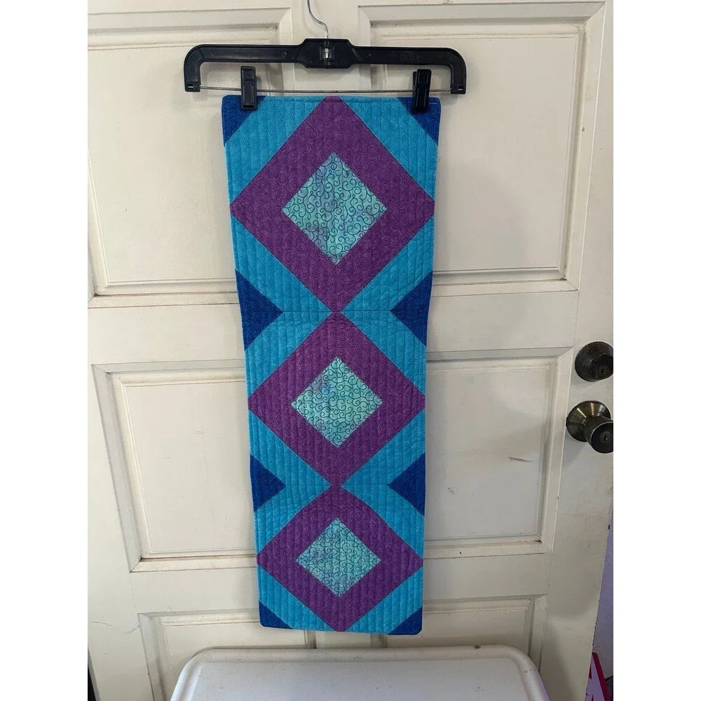 Handmade Vibrant Batik Swirl Geometric Pattern Block Quilted Table Runner